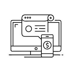 online payment icon, online payment line art - simple line art of online payment, perfect for online payment logos and icons