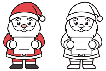Two Santa Claus Holding List One Colored One Black Line Art Isolated