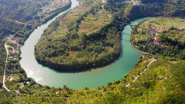 Jablanica, drone view of Neretva river bend in Bosnia and Herzegovina