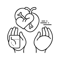 organ donation icon, organ donation line art - simple line art of organ donation, perfect for organ donation logos and icons