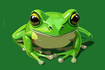 Vibrant Green Tree Frog Illustration on Green Background