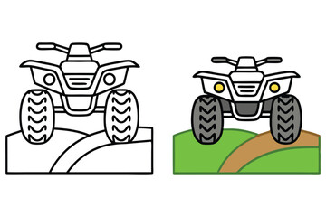 ATV FourWheeler on Path Illustration, Outline Cartoon Transport Vehicle