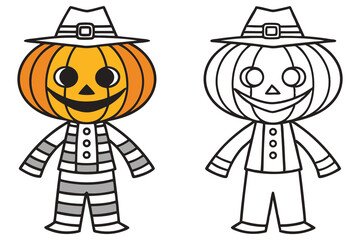 Halloween Pumpkin Character with Cowboy Hat and Costume