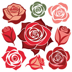 Rose silhouette vector set, elegant set of rose, floral collection, black outline roses,