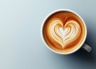 Top View Coffee Cup with Heart Latte Art Isolated on Transparent Background