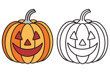Spooky Carved Pumpkin with Outline Style, Halloween Theme