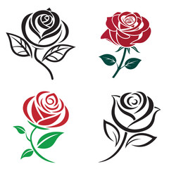 Rose silhouette vector set, elegant set of rose, floral collection, black outline roses,