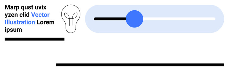 Lightbulb and text header alongside interactive-style slider bar. Minimalist design. Ideal for innovation, interface design, UX concepts, progress visualization, creativity, development, simple