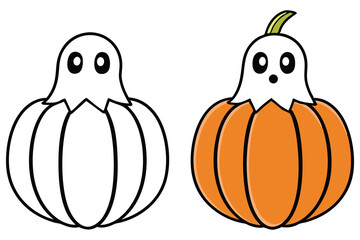 Spooky Pumpkin Ghost Cartoonish Clip Art, Funny Halloween Decoration, Isolated Design
