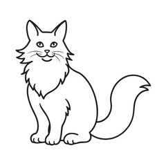 Maine Coon Cat Fluffy Outline Drawing