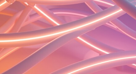 Abstract close-up of intertwined glowing tubes in pink and orange hues.