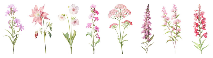 Fototapeta premium PNG Vintage floral botanical illustration, element set on transparent background