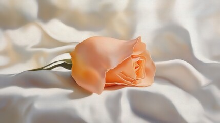 Peach rose resting on elegant silk