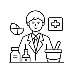 pharmacist icon, pharmacist line art - simple line art of pharmacist, perfect for pharmacist logos and icons