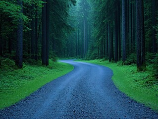 Fototapeta premium Winding road through a misty forest