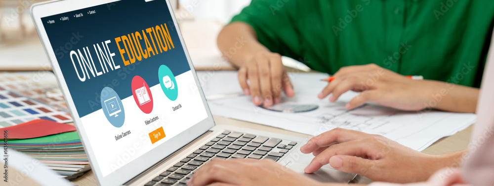 Poster e-learning website with brisk sofware for student to study online on the internet network