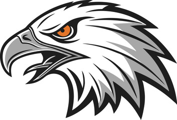 Stylized eagle head logo with fierce expression and sharp beak in vector graphic style
