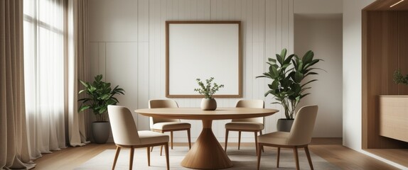 elegant dining room setting with table, chairs, and vase