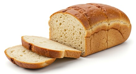 Sliced loaf of bread on white background.