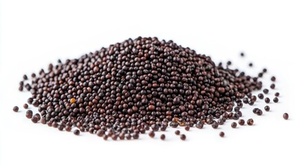 Naklejka premium A heap of black mustard seeds isolated on white.