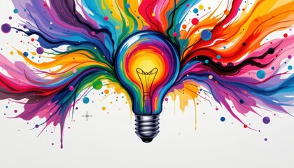 Obraz premium Conceptual illustration of creativity with a lightbulb made from swirling oil paint, symbolizing imagination, innovation
