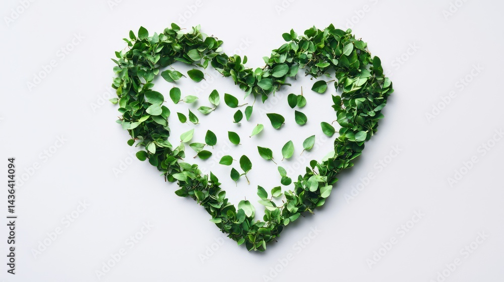 Poster a heart shape created using multiple tiny leaves