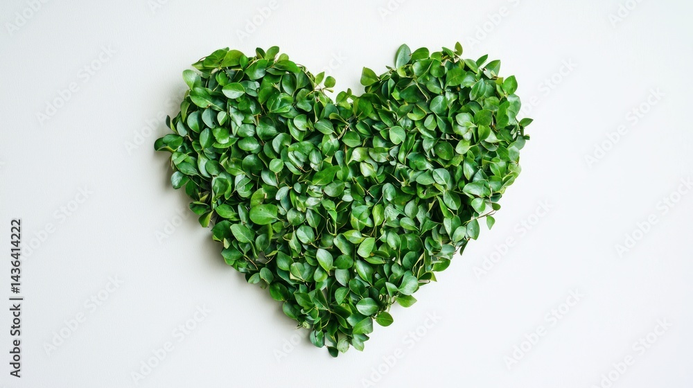 Poster a heart shape created using multiple tiny leaves
