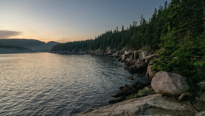 Golden Hour Light Reflects off Coast of Acadia