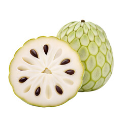 Fresh Annona Fruit Sliced and Whole on Black Background