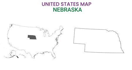 Nebraska map of USA state. Nebraska map vector illustration. Nebraska vector map on white background.
