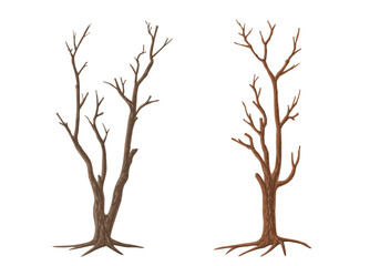 Picture set of big trees without leaves , dead old trees on ,White background ,vector illustration