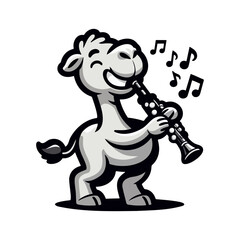 Black and white camel vector illustration playing jazz music. Isolated on white background