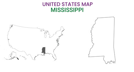 Mississippi map of USA state. Mississippi map vector illustration. Mississippi vector map on white background.