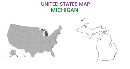 Michigan map of USA state. Michigan map vector illustration. Michigan vector map on white background.