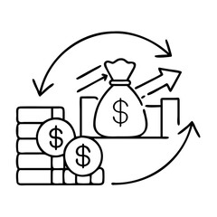 roi return on investment icon, roi return on investment line art - simple line art of roi return on investment, perfect for roi return on investment logos and icons