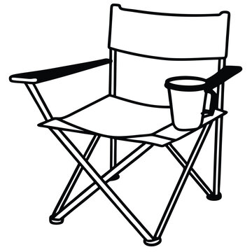 black and white camping chair with cup clip art preview