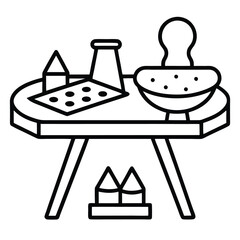 Camping Chair And Table Foldable gear and outdoor furniture Vector Silhouette Line art illustration 