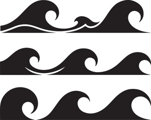 Collection of stylized ocean wave shapes Silhouette vector art on transparent background. Design template. Vector illustration.
