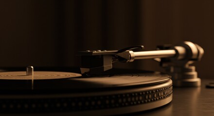 Obraz premium Close-up of a Record Player Needle Caught Mid-Drop Above Spinning Vinyl