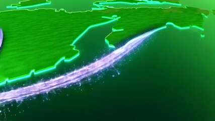 Digital Data Processing Animation Over Green World Map Background - Powered by Adobe