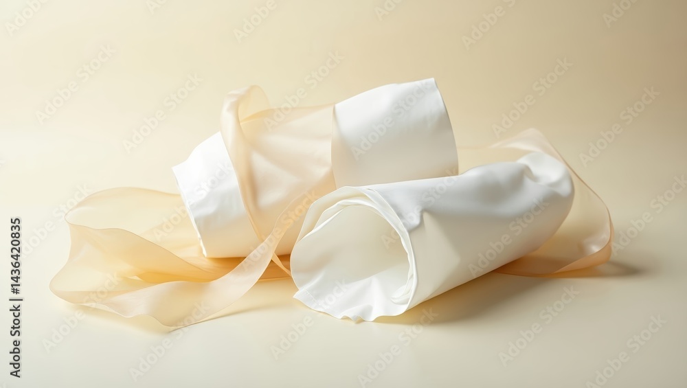 Poster elegant fabric drapes arranged artistically on a neutral background showcasing texture and form