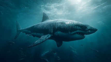 Fototapeta premium Majestic great white shark underwater (2)