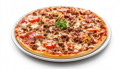Delicious Beef Spaghetti in White Bowl Isolated on White Background