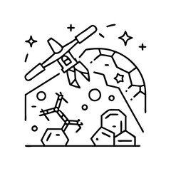 space mining icon, space mining line art - simple line art of space mining, perfect for space mining logos and icons