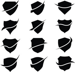 Collection of Shield Icons and Badges in Monochrome Style