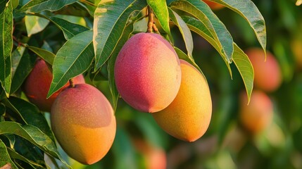 A mango tree with ripe fruit ready for harvest