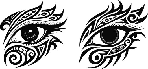 Tribal-Inspired Monochromatic Eye Designs with Intricate Patterns