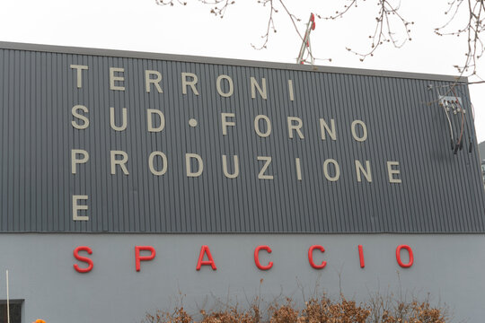 exterior building and large letter sign of Terroni Sud Forno Produzione e Spaccio, a production kitchen, for various restaurants, located at 22 Sackville St in Toronto ON