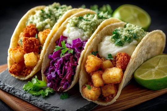 mexican tacos with guacamole and salsa