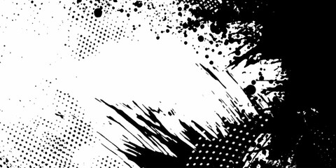   	
Vector modern paintbrush grunge with halftone dots pattern texture style black grunge brush stroke abstract background